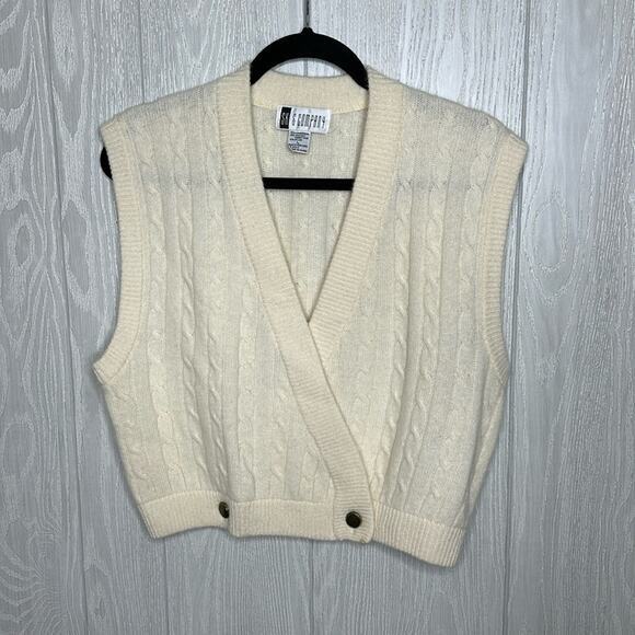 SK and Company Cream Lambs wool and rabbit hair knit sweater vest‎ size large - Picture 1 of 4